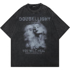 DOUBLE LIGHT - Black Washed Graphic T-Shirt