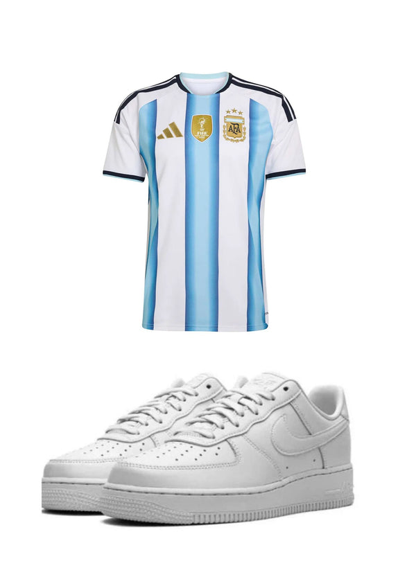 World cup combo - Argnetina 26/27 home T-shirt + White AF1 - Vault Deals