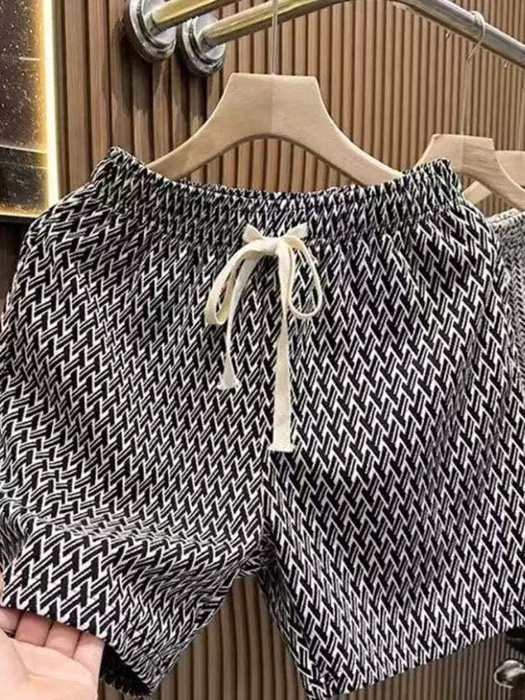 Adjustable Houndstooth Shorts