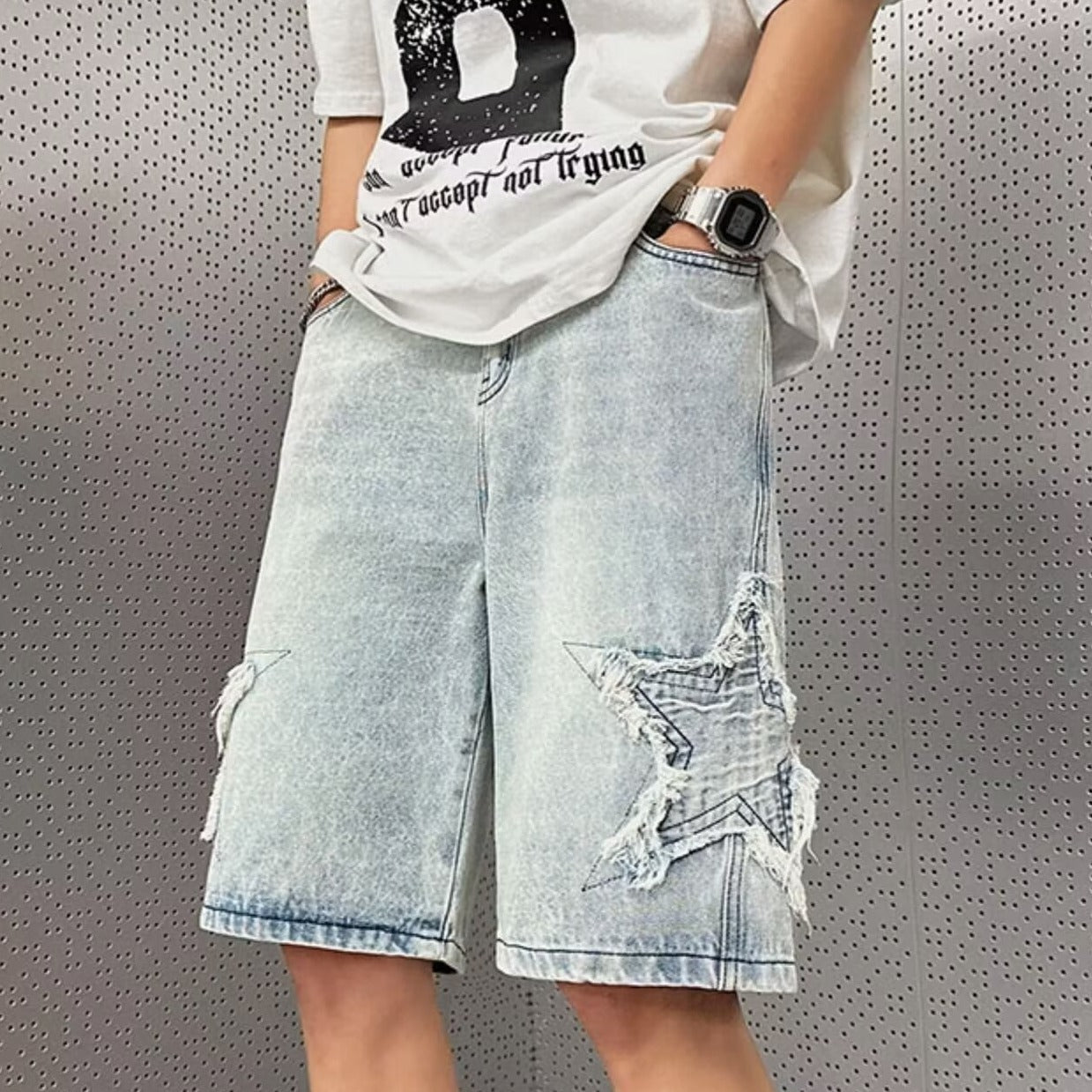 Washed Denim Five-star jorts