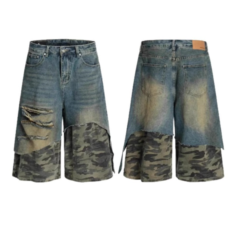Distressed High Waist Denim Shorts