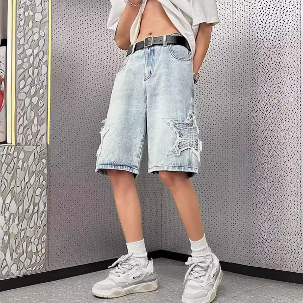 Washed Denim Five-star jorts