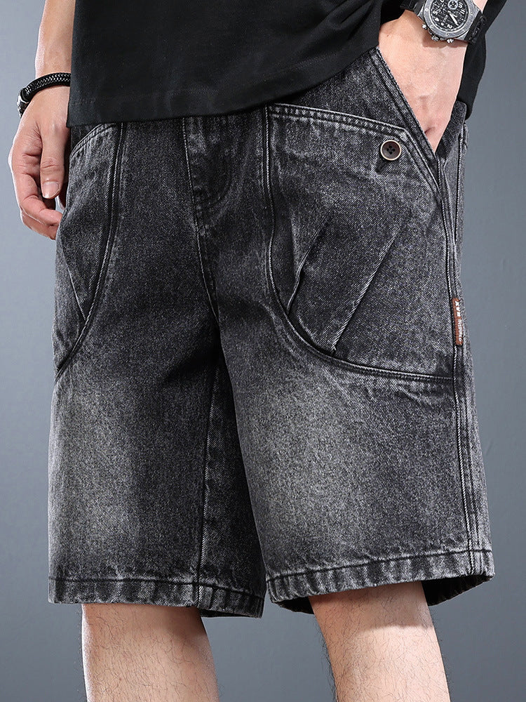 V-Washed Denim Shorts