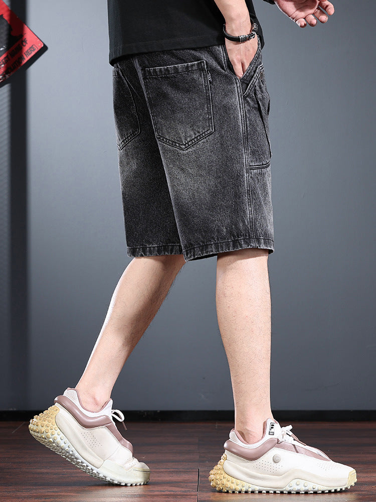 V-Washed Denim Shorts