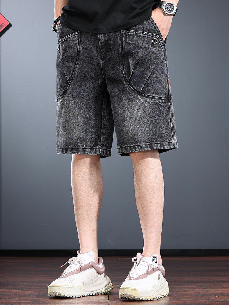 V-Washed Denim Shorts