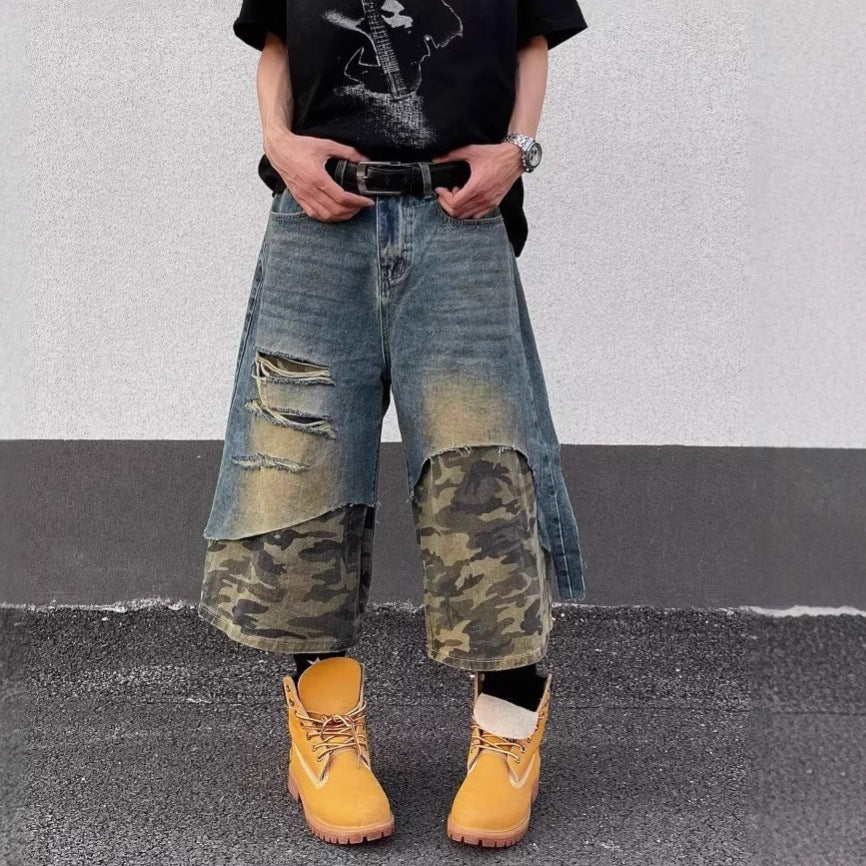 Distressed High Waist Denim Shorts