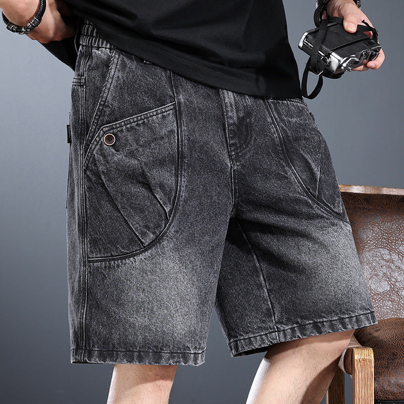 V-Washed Denim Shorts
