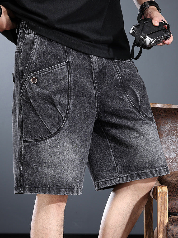 V-Washed Denim Shorts
