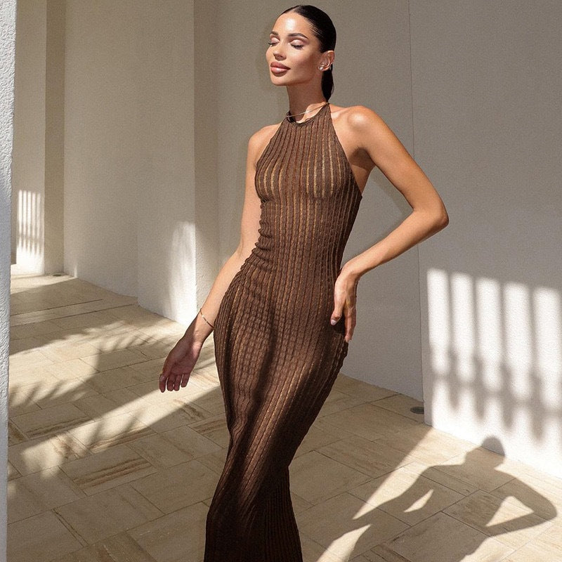 sol-Neck Knitted Dress