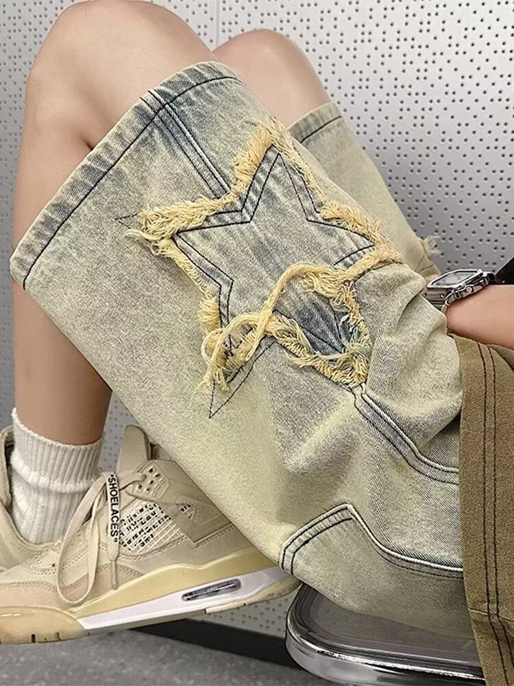 Washed Denim Five-star jorts