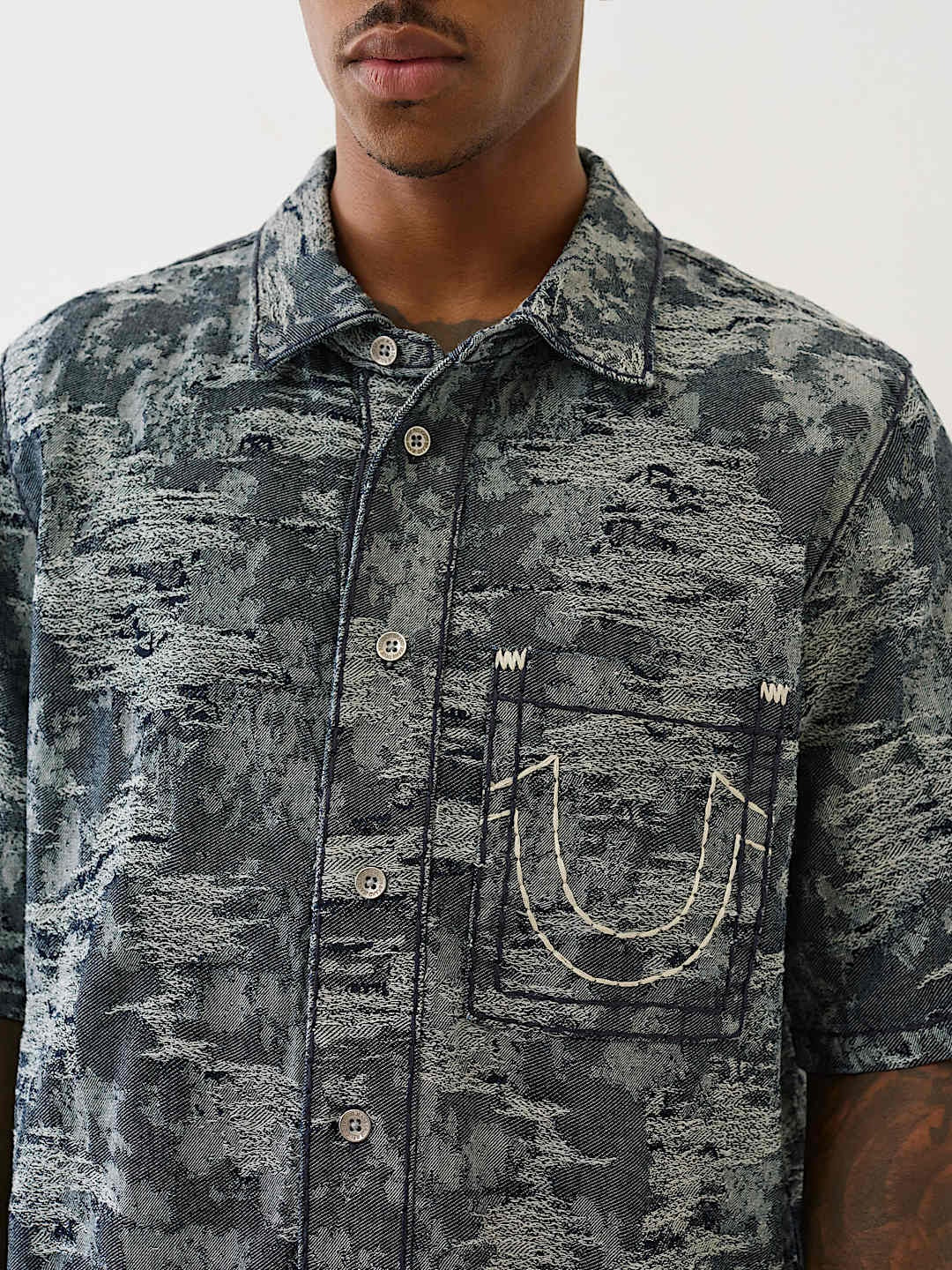 True Religion Shirt Super T Jacquard Oversze Midnight Rider Dark Wash - VAULT DEALS