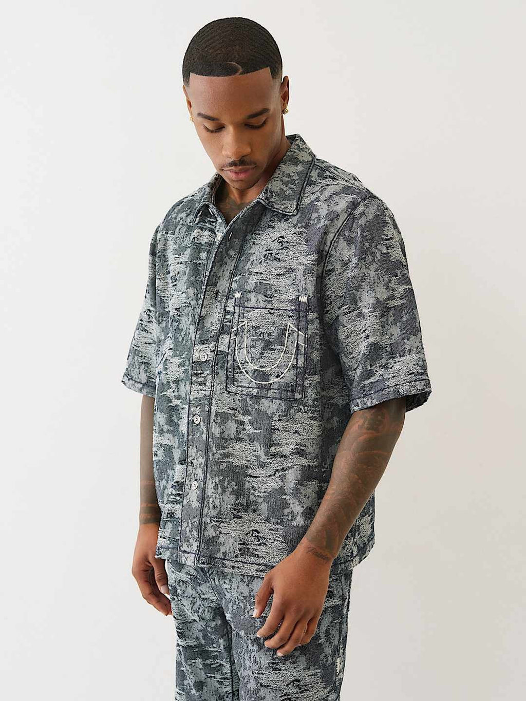 True Religion Shirt Super T Jacquard Oversze Midnight Rider Dark Wash - VAULT DEALS