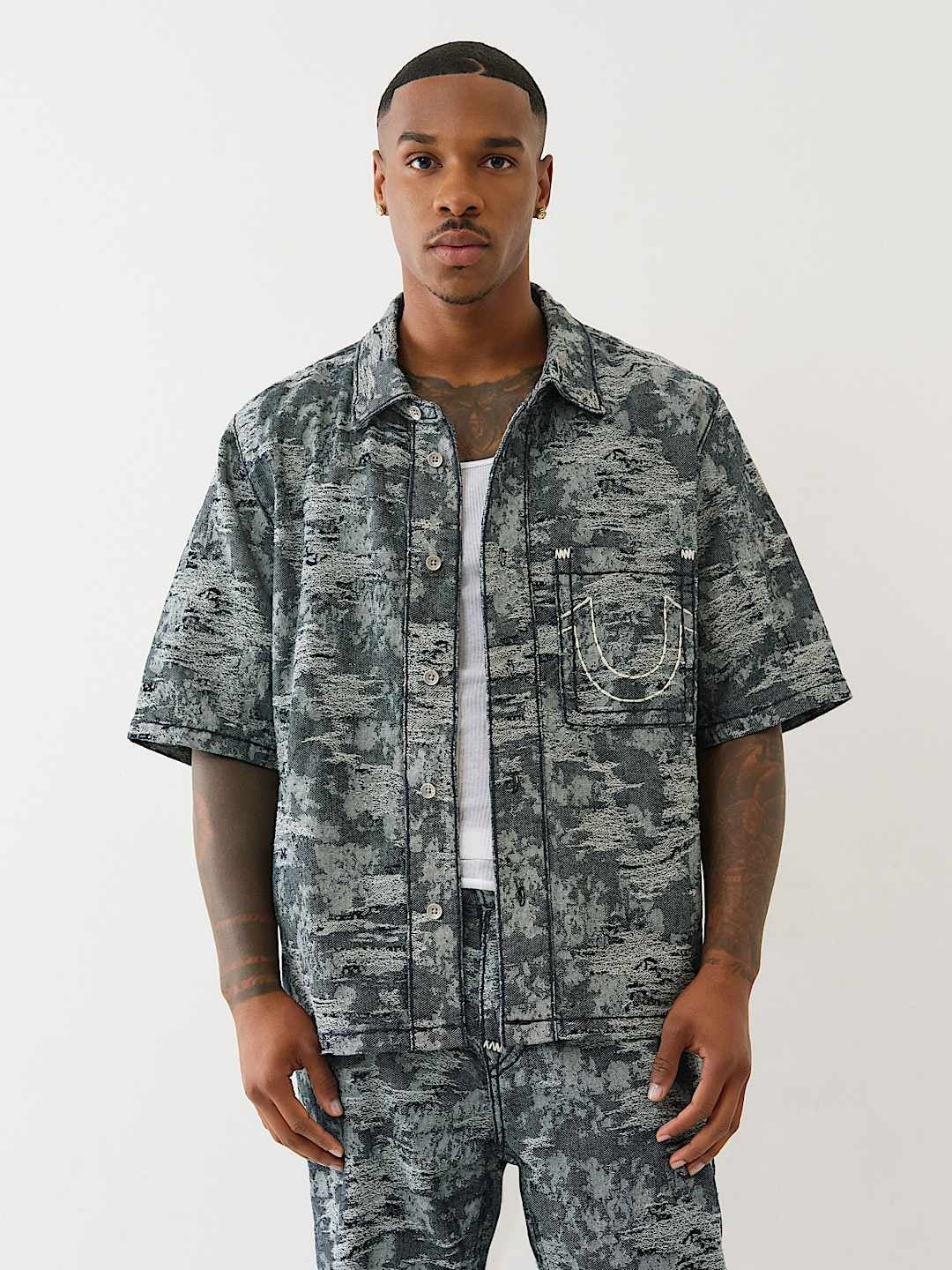 True Religion Shirt Super T Jacquard Oversze Midnight Rider Dark Wash - VAULT DEALS