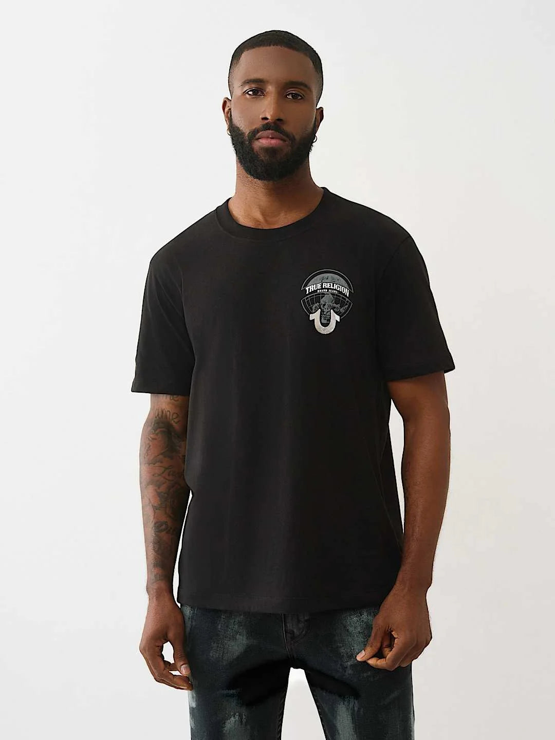 True Religion T-Shirt Ss Tr Globe Jet Black - VAULT DEALS