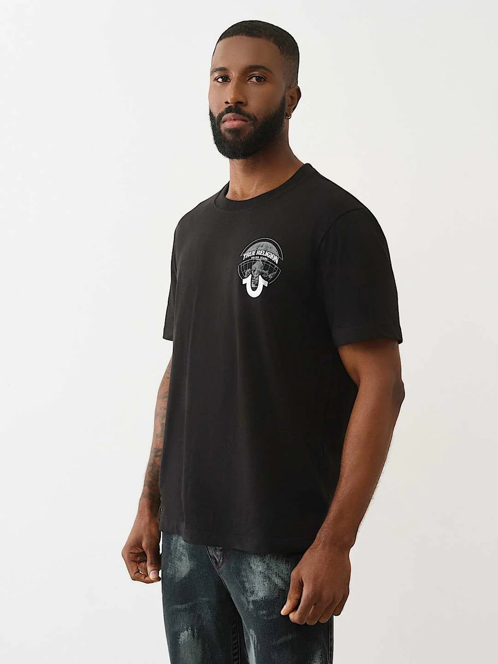 True Religion T-Shirt Ss Tr Globe Jet Black - VAULT DEALS