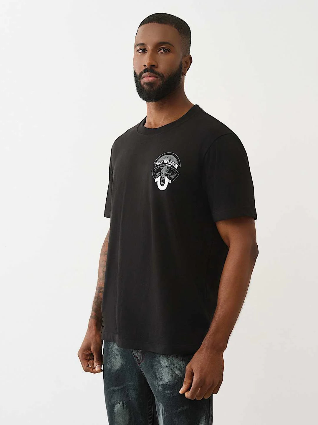 True Religion T-Shirt Ss Tr Globe Jet Black - VAULT DEALS