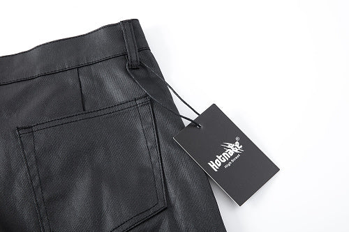 Vault Form coated straight-leg jeans brand tag detail
