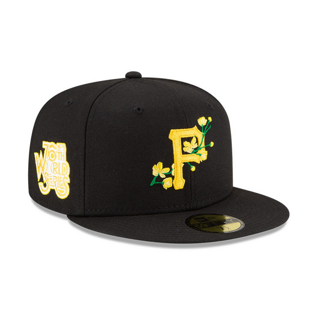 Pittsburgh Pirates MLB Side Patch Bloom Black 59FIFTY Fitted Cap - VAULT DEALS